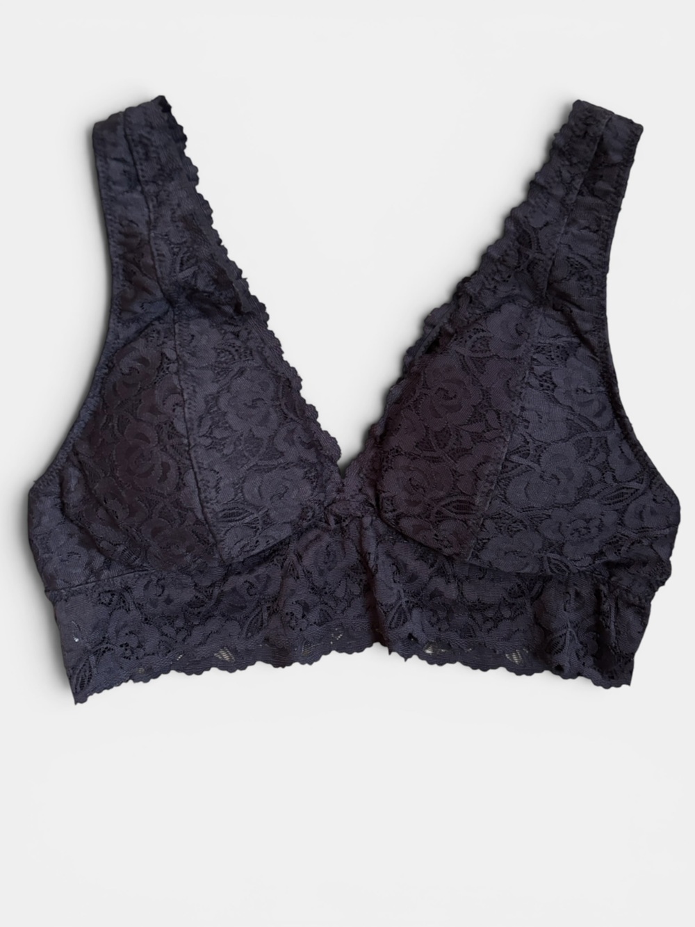 Wishlist Black Lace Plunge Bralette Longline Underband Thick Lace Shoulder Strap